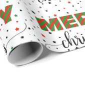 緑の赤いストライプのメリークリスマス ラッピングペーパー (ロールコーナー)