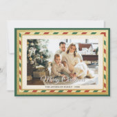 緑の赤いストライプレトロメリークリスマス金ゴールド写真 シーズンカード (正面)