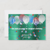 緑の赤いスポット風船 赤い SAVE THE DATE 出席確認カード 出欠カード (正面)