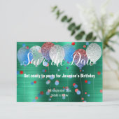 緑の赤いスポット風船 赤い SAVE THE DATE 出席確認カード 出欠カード (スタンド正面)