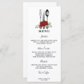 緑の赤いバラのカトラリー結婚のメニューカード メニュー (正面/裏面)