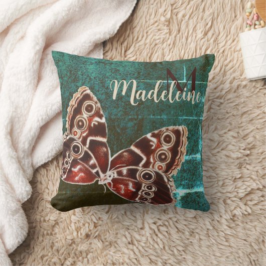 緑の赤いファンタジー蝶金ゴールド名グランジ クッション (ブランケット)