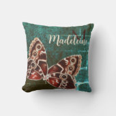 緑の赤いファンタジー蝶金ゴールド名グランジ クッション (正面)