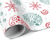 緑の赤いフェスティバルの渦巻きと雪の結晶クリスマス ラッピングペーパー (ロールコーナー)