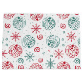 緑の赤いフェスティバルの渦巻きと雪の結晶クリスマス ラージペーパーバッグ (正面)