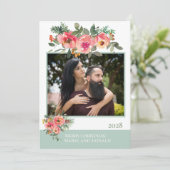 緑の赤いフローラ自分の写真のクリスマスを追加 シーズンカード (スタンド正面)