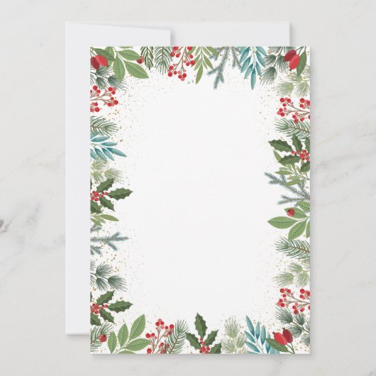 緑の赤いホリーベリークリスマスベビーシャワー 招待状 (裏面)