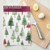 緑の赤いメリークリスマスツリー キッチンタオル (四つ折り)