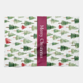 緑の赤いメリークリスマスツリー キッチンタオル (横)