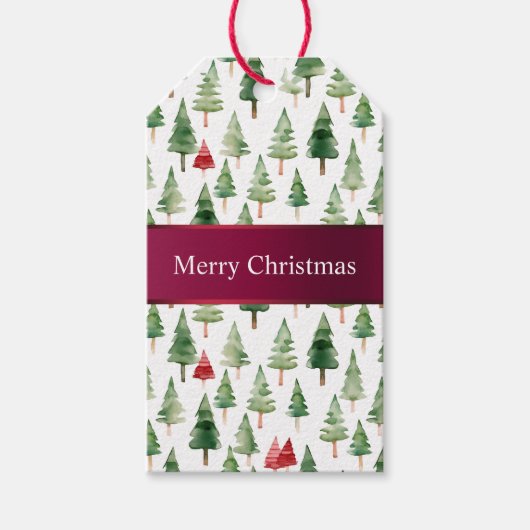 緑の赤いメリークリスマスツリー ギフトタグ (正面)