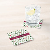 緑の赤いメリークリスマスツリー ペーパーコースター (インサイチュ)