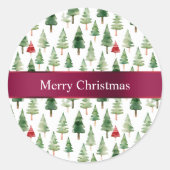 緑の赤いメリークリスマスツリー ラウンドシール (正面)