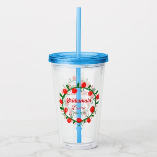 緑の赤いリースcir名前bridesmaid gift yearを追加 アクリルタンブラー (正面)