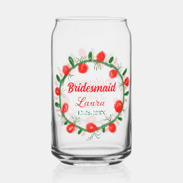 緑の赤いリースcir名前bridesmaid gift yearを追加 ガラス缶