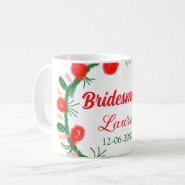 緑の赤いリースcir名前bridesmaid gift yearを追加 コーヒーマグカップ
