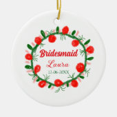 緑の赤いリースcir名前bridesmaid gift yearを追加 セラミックオーナメント (正面)