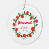 緑の赤いリースcir名前bridesmaid gift yearを追加 セラミックオーナメント (左)