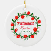 緑の赤いリースcir名前bridesmaid gift yearを追加 セラミックオーナメント (裏面)