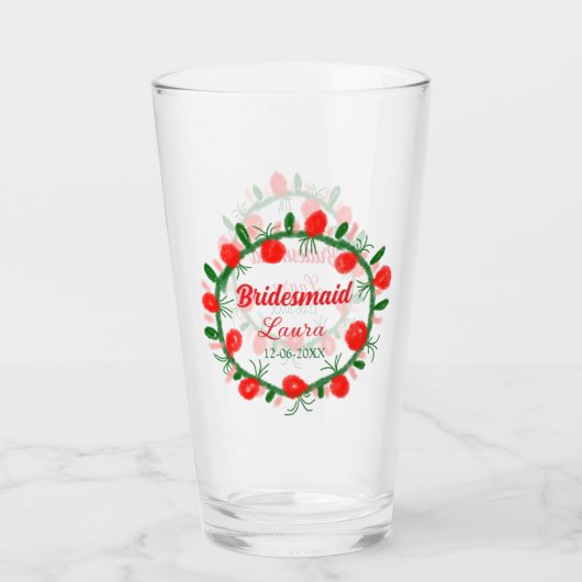 緑の赤いリースcir名前bridesmaid gift yearを追加 タンブラーグラス (正面)
