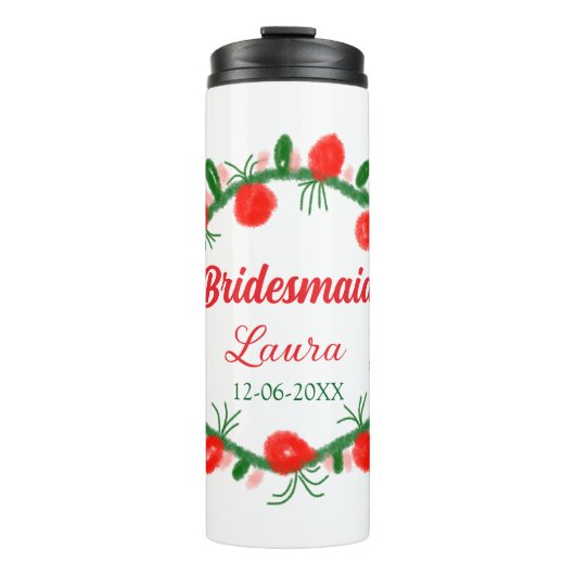 緑の赤いリースcir名前bridesmaid gift yearを追加 タンブラー (正面)