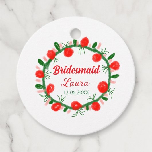 緑の赤いリースcir名前bridesmaid gift yearを追加 フェイバータグ (正面)