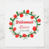 緑の赤いリースcir名前bridesmaid gift yearを追加 ワインラベル (シングルラベル)