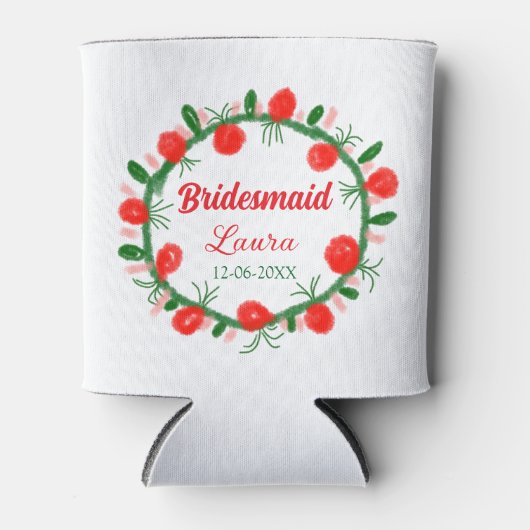 緑の赤いリースcir名前bridesmaid gift yearを追加 缶クーラー (正面)