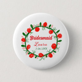 緑の赤いリースcir名前bridesmaid gift yearを追加 缶バッジ