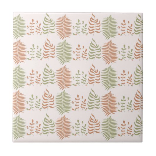 緑の赤いレトロヴィンテージリーフパターン タイル (正面)