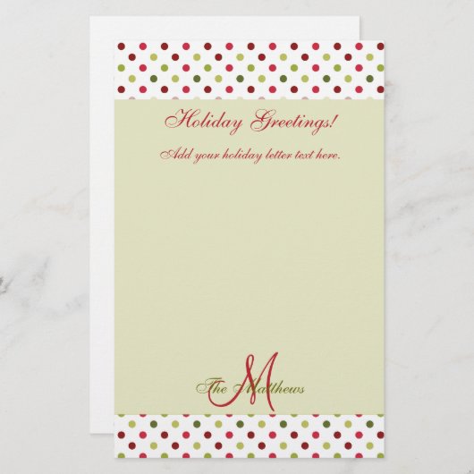 緑の赤い休日の手紙のテンプレート|の水玉模様 便箋 (正面/裏面)