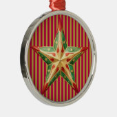 緑の赤い星を持つ赤いクリスマスタフテッドパターン メタルオーナメント (右)