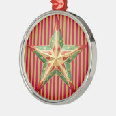 緑の赤い星を持つ赤いクリスマスタフテッドパターン メタルオーナメント (左)