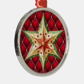 緑の赤い星を持つ赤いクリスマスタフテッドパターン メタルオーナメント (右)