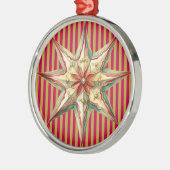 緑の赤い星を持つ赤いクリスマスタフテッドパターン メタルオーナメント (左)