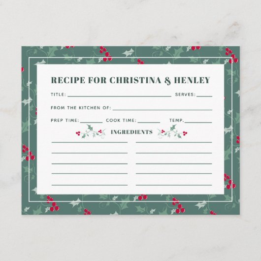 緑の赤い果実の季節のレシピカード エンクロージャーカード (正面)