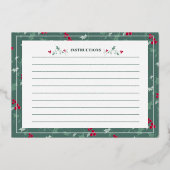 緑の赤い果実の季節のレシピカード 箔招待状 (裏面)