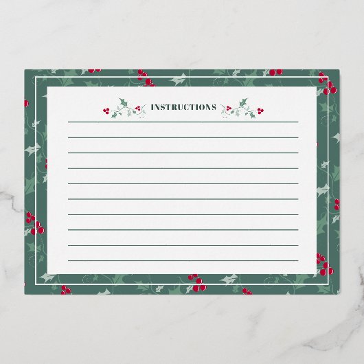 緑の赤い果実の季節のレシピカード 箔招待状 (裏面)