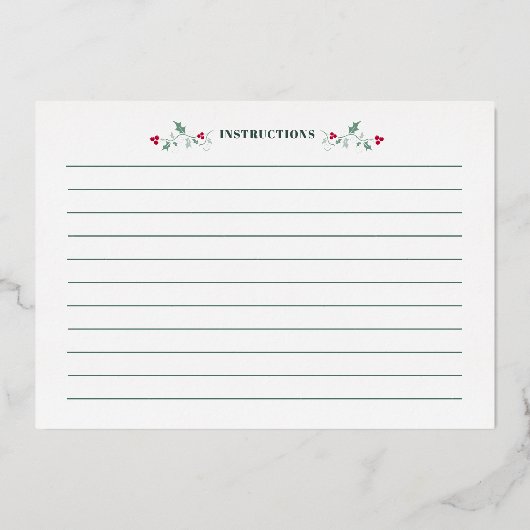 緑の赤い果実の季節のレシピカードv2 箔招待状 (裏面)