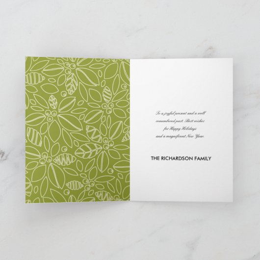 緑の赤い果実の水の色のクリスマスピース カード (内部)