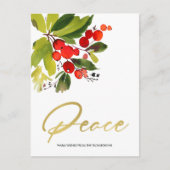 緑の赤い果実の水の色のクリスマスピース シーズンポストカード (正面)