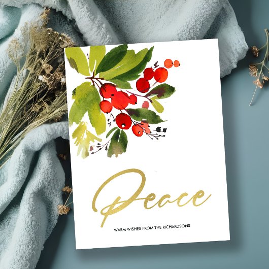 緑の赤い果実の水の色のクリスマスピース シーズンポストカード