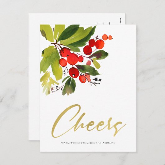 緑の赤い果実の水の色のクリスマス応援 シーズンポストカード (正面/裏面)