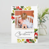 緑の赤い果実の水の色メリークリスマスフォト シーズンカード (スタンド正面)
