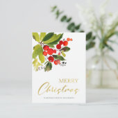 緑の赤い果実の水の色メリークリスマス シーズンポストカード (スタンド正面)