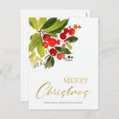 緑の赤い果実の水の色メリークリスマス シーズンポストカード (正面/裏面)