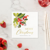 緑の赤い果実の水の色メリークリスマス スタンダードカクテルナプキン (インサイチュ)