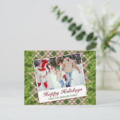 緑の赤い格子松ハッピーホリデーグリーティングフォト 案内ポストカード (スタンド正面)