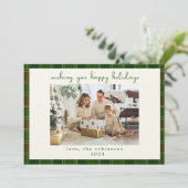 緑の赤い格子模様のカスタム写真クリスマス シーズンカード (スタンド正面)