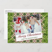 緑の赤い格子模様の写真メリークリスマスグリーティング 案内ポストカード (正面/裏面)