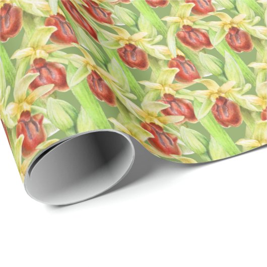 緑の赤い植物蘭の水の色のアートラップ ラッピングペーパー (ロールコーナー)